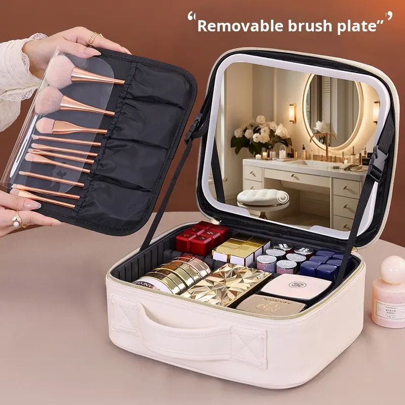 대용량 여성용 메이크업 가방 LED 조명 거울 휴대용  - Beauty Bag Makeup 리뷰 및 가격