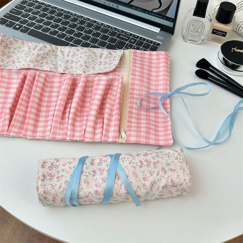 꽃무늬 격자무늬 패브릭 메이크업 브러쉬 롤 보관 가방  - Beauty Bag Makeup 리뷰 및 가격