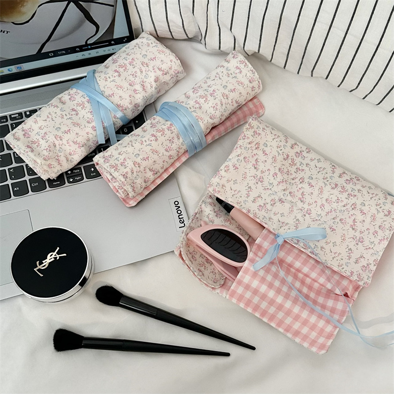 꽃무늬 격자무늬 패브릭 메이크업 브러쉬 롤 보관 가방  - Beauty Bag Makeup 리뷰 및 가격