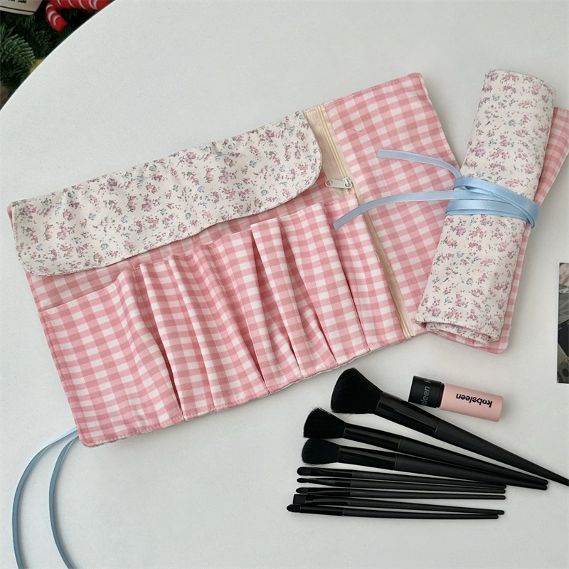 꽃무늬 격자무늬 패브릭 메이크업 브러쉬 롤 보관 가방  - Beauty Bag Makeup 리뷰 및 가격